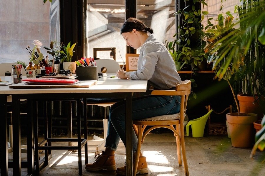 Woman working on a project Woman working on a project